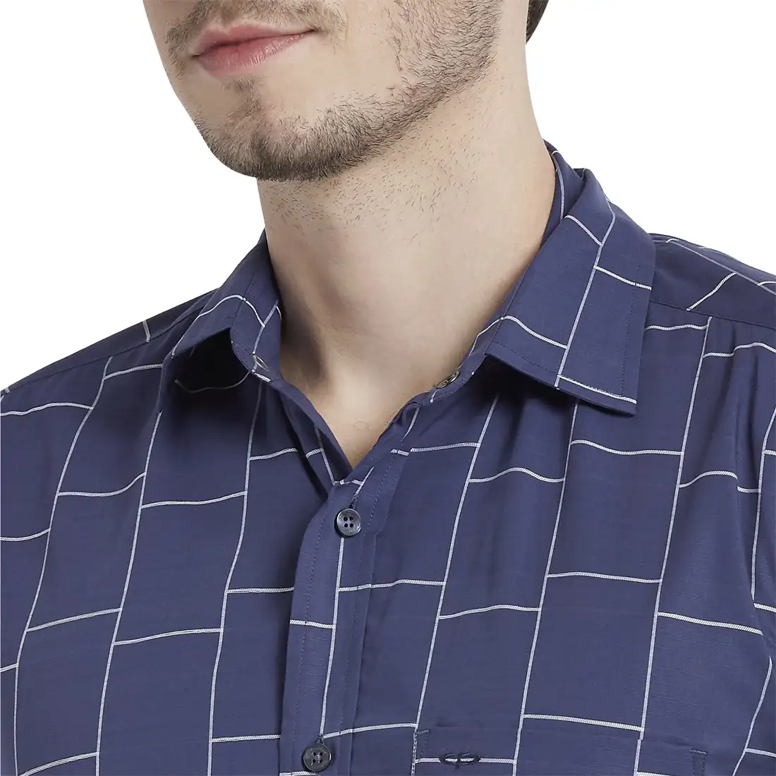 Men Navy Tailored Fit Checks Cotton Full Sleeve Shirts - Image 6