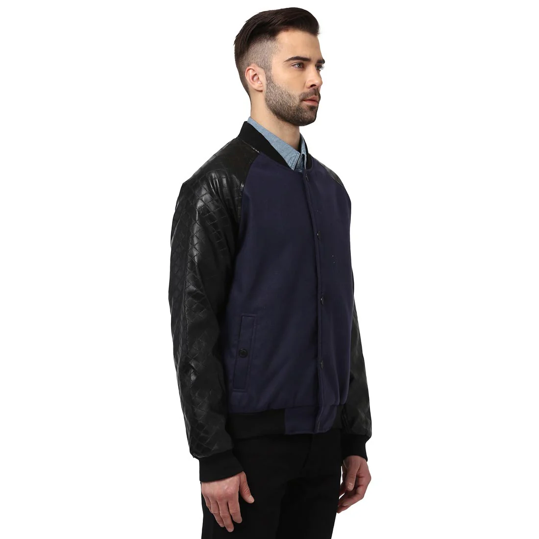 Men Navy Tailored Fit Cotton Polyester Blend Full Sleeve Jackets - Image 2