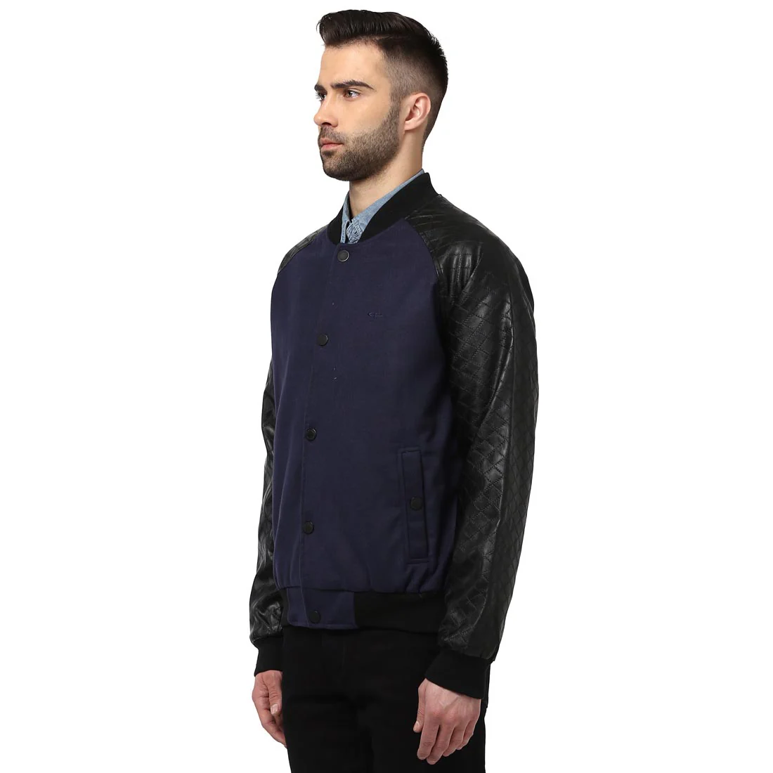 Men Navy Tailored Fit Cotton Polyester Blend Full Sleeve Jackets - Image 3