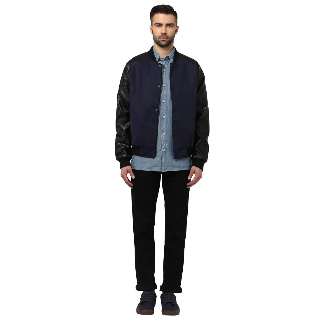 Men Navy Tailored Fit Cotton Polyester Blend Full Sleeve Jackets - Image 5