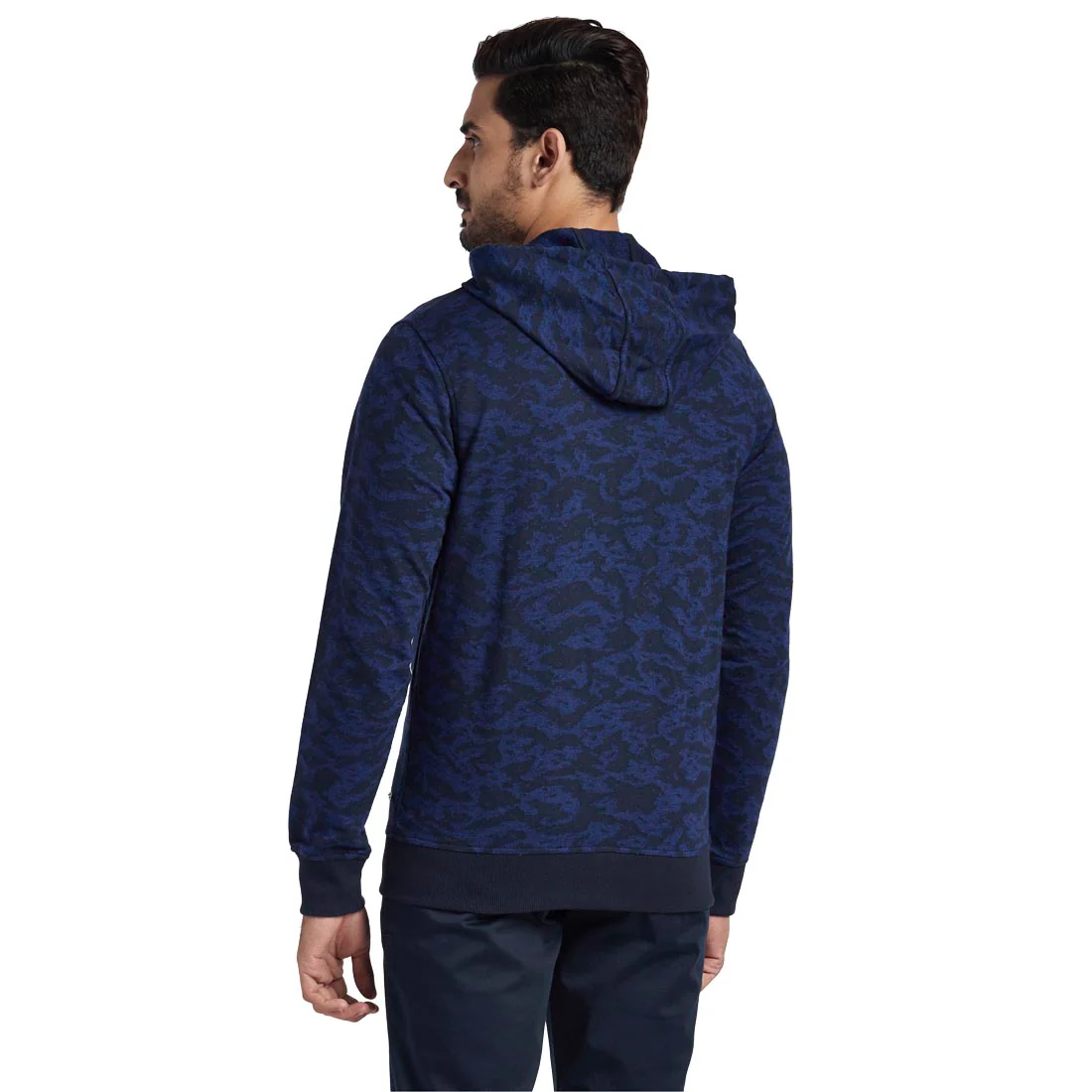 Men Navy Tailored Fit Jacquard Cotton Full Sleeve Sweatshirts - Image 4