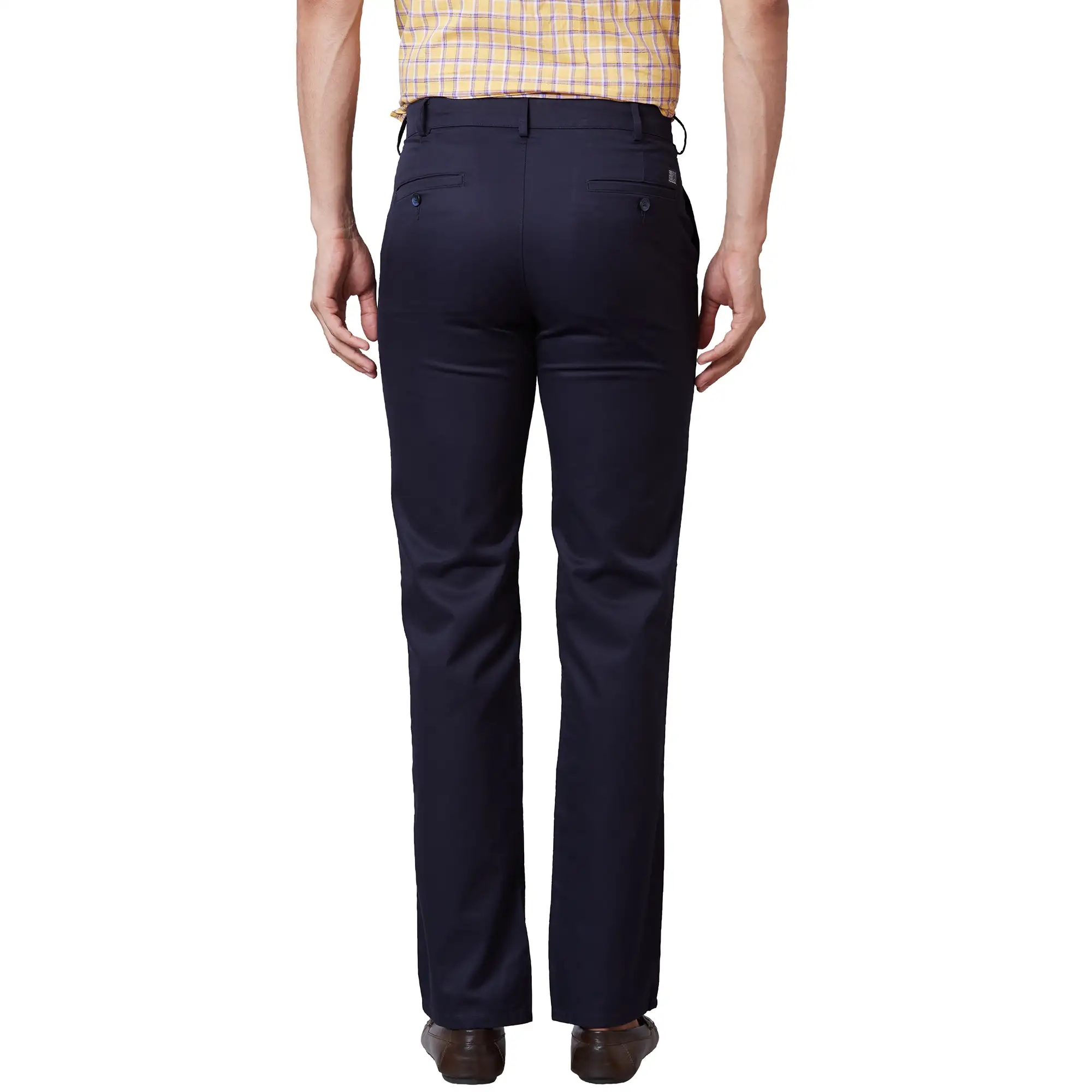 Men Navy Tailored Fit Plain Cotton Trouser - Image 4