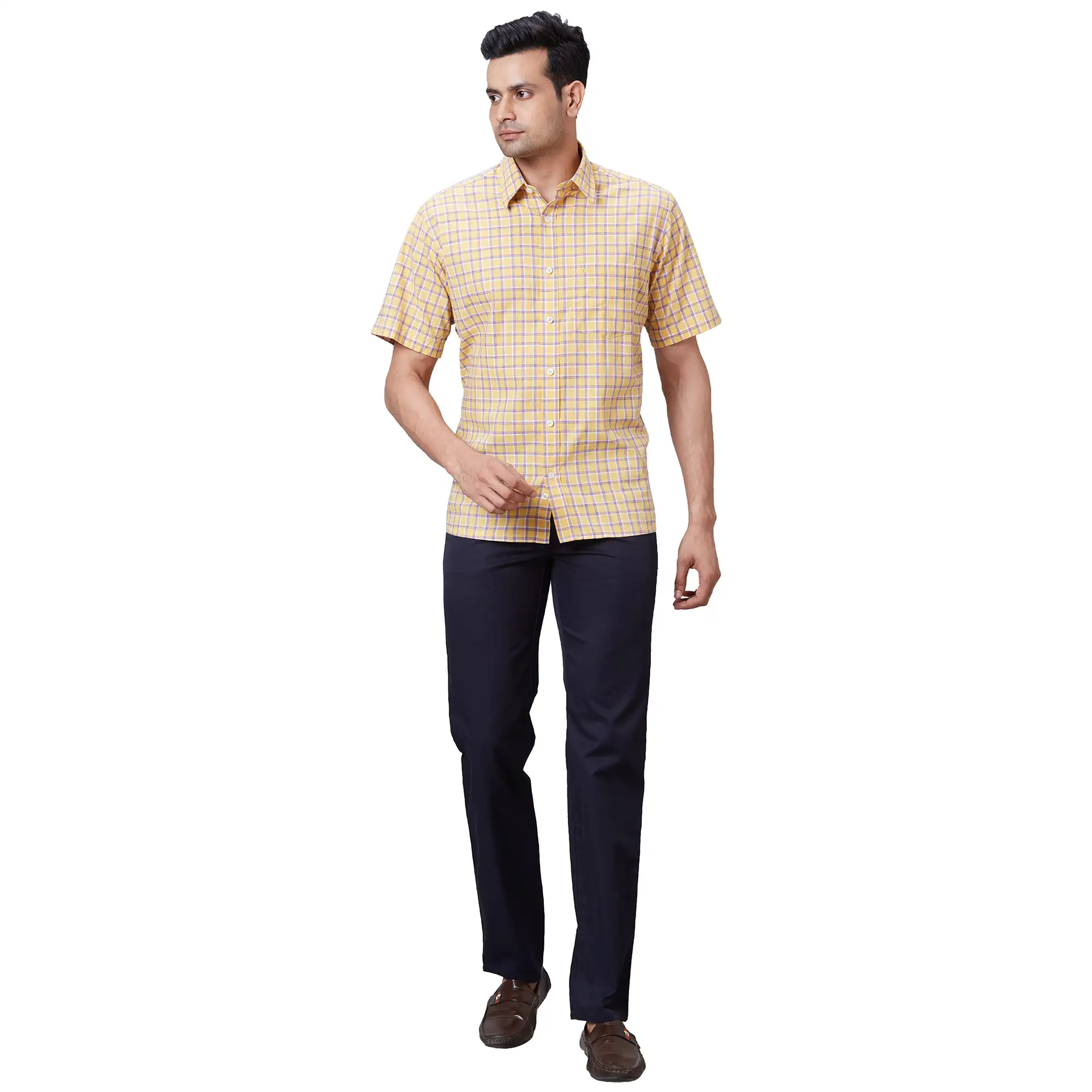 Men Navy Tailored Fit Plain Cotton Trouser - Image 5