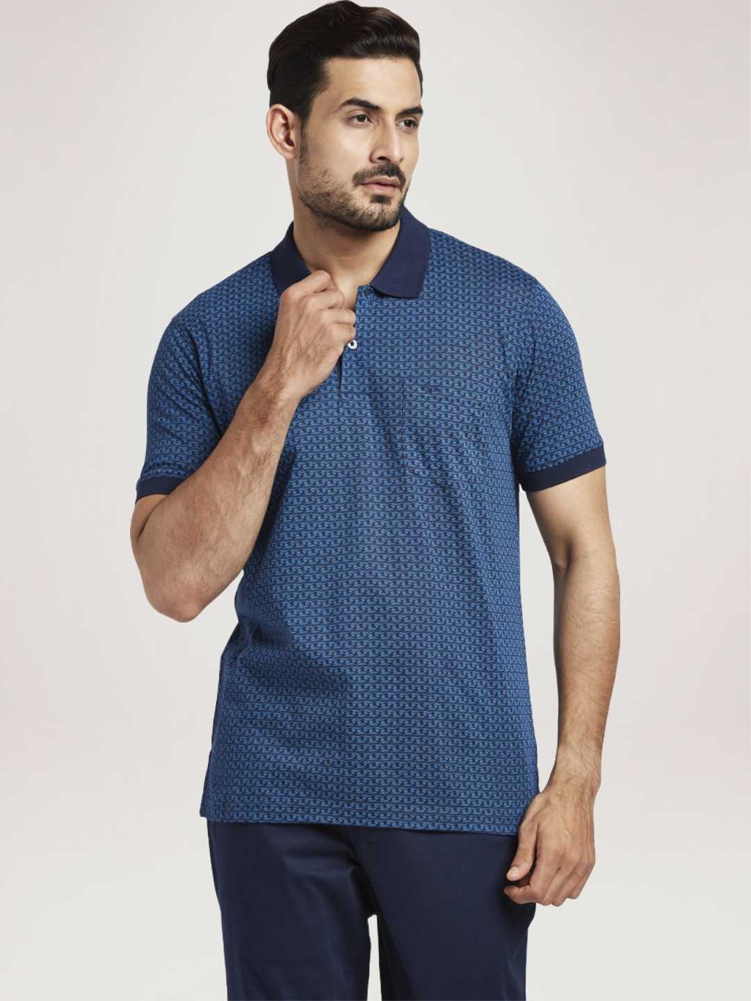 Men Navy Tailored Fit Print Cotton Half Sleeve T-Shirt - Image 3
