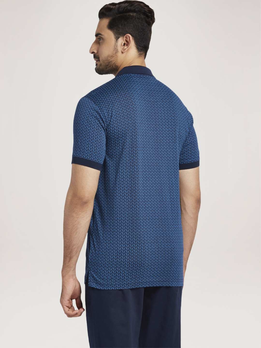 Men Navy Tailored Fit Print Cotton Half Sleeve T-Shirt - Image 4