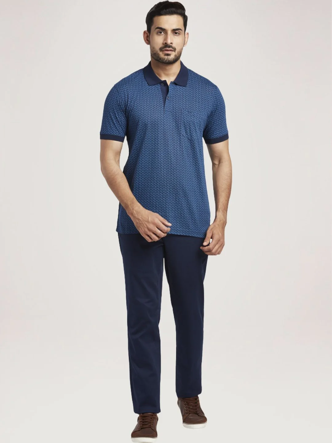 Men Navy Tailored Fit Print Cotton Half Sleeve T-Shirt - Image 5