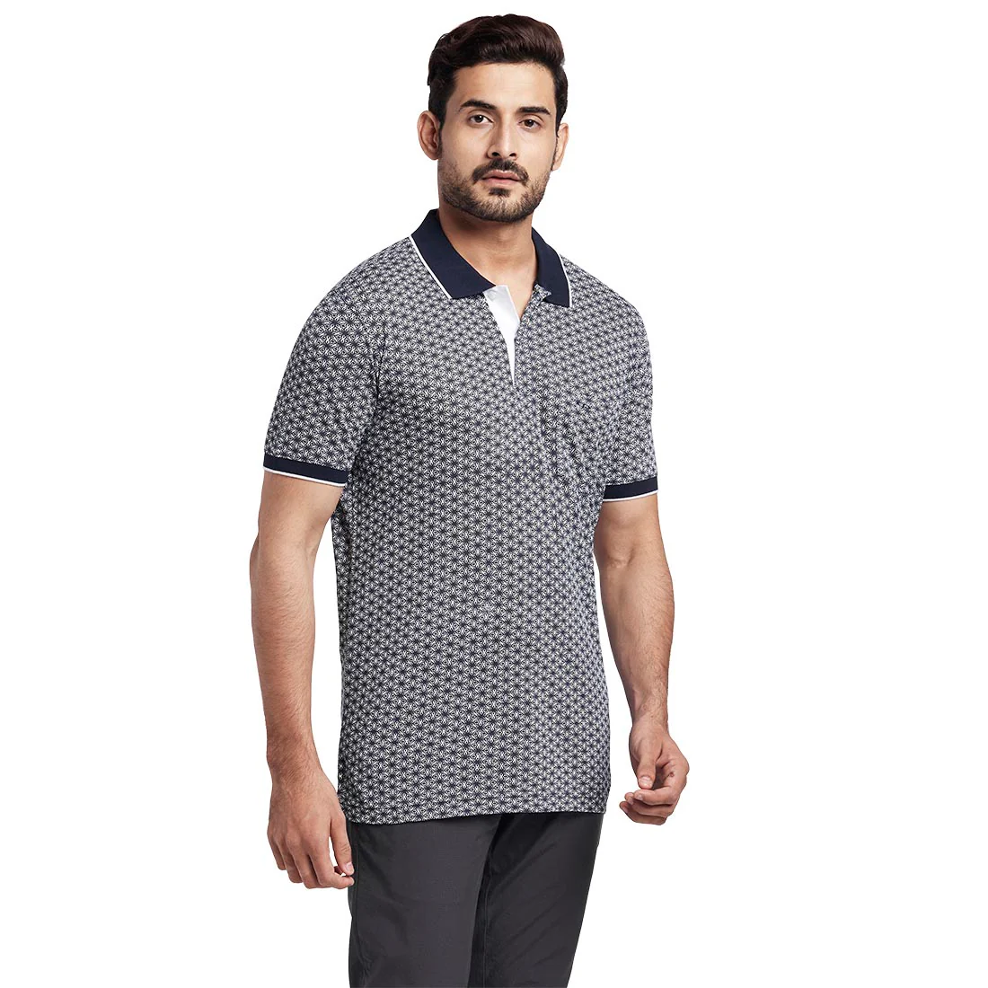 Men Navy Tailored Fit Print Cotton Half Sleeve T-Shirt - Image 2