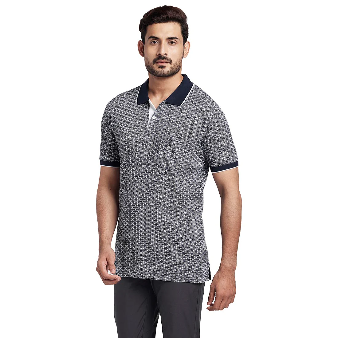 Men Navy Tailored Fit Print Cotton Half Sleeve T-Shirt - Image 3