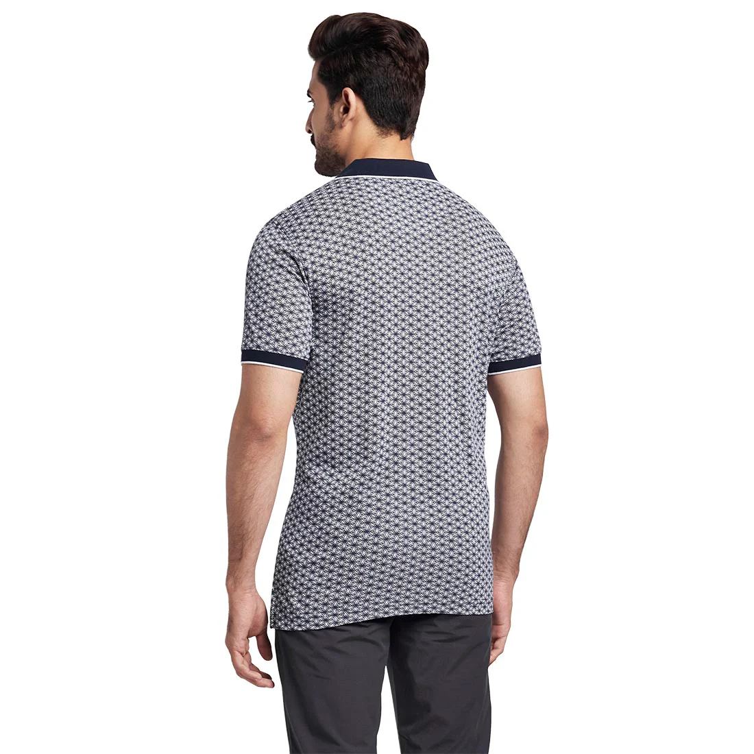 Men Navy Tailored Fit Print Cotton Half Sleeve T-Shirt - Image 4