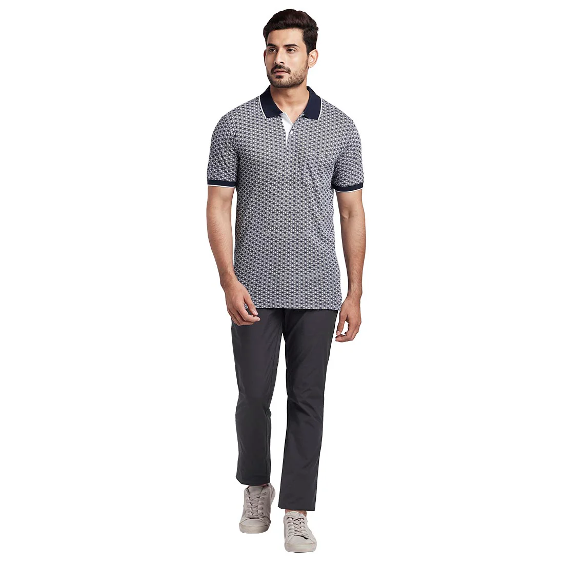 Men Navy Tailored Fit Print Cotton Half Sleeve T-Shirt - Image 5