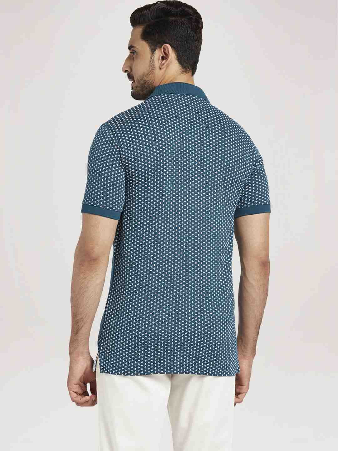 Men Navy Tailored Fit Print Cotton Half Sleeve T-Shirt - Image 4