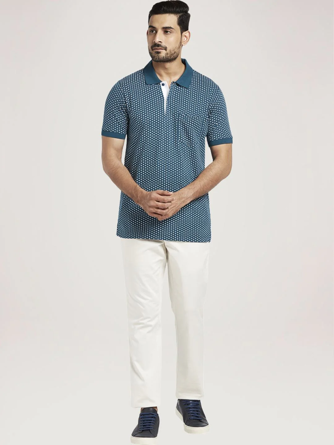 Men Navy Tailored Fit Print Cotton Half Sleeve T-Shirt - Image 5