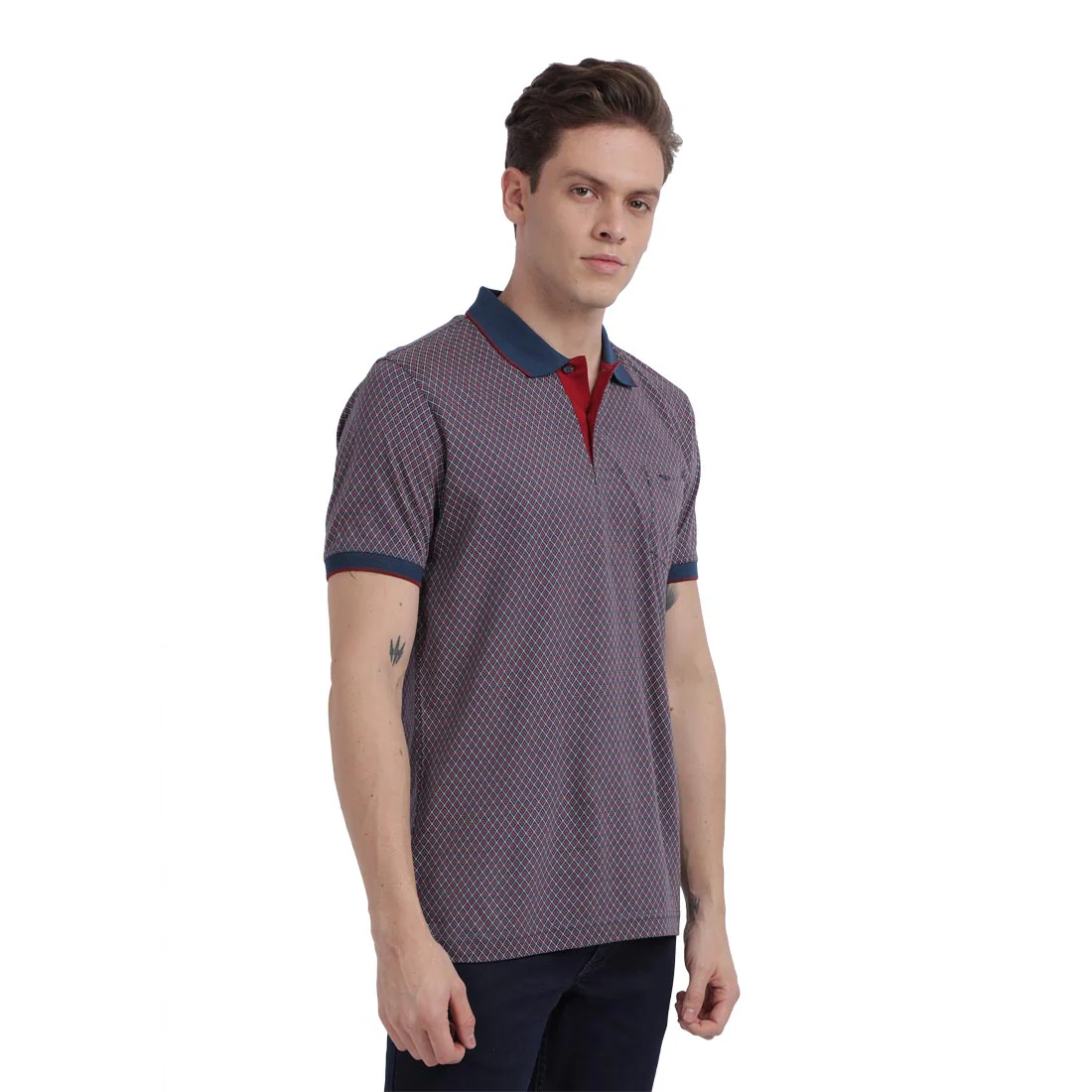 Men Navy Tailored Fit Print Cotton Half Sleeve T-Shirt - Image 2