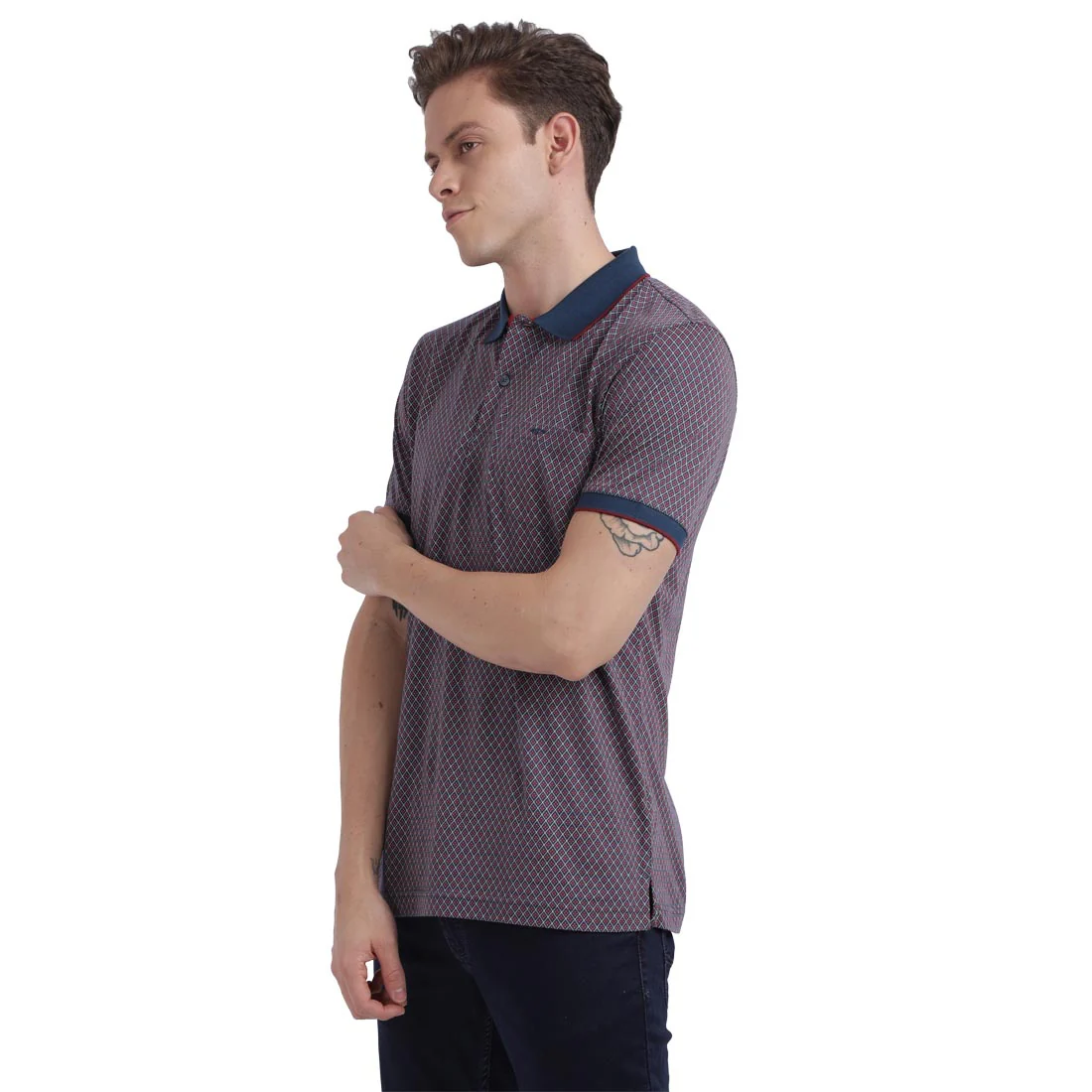Men Navy Tailored Fit Print Cotton Half Sleeve T-Shirt - Image 3