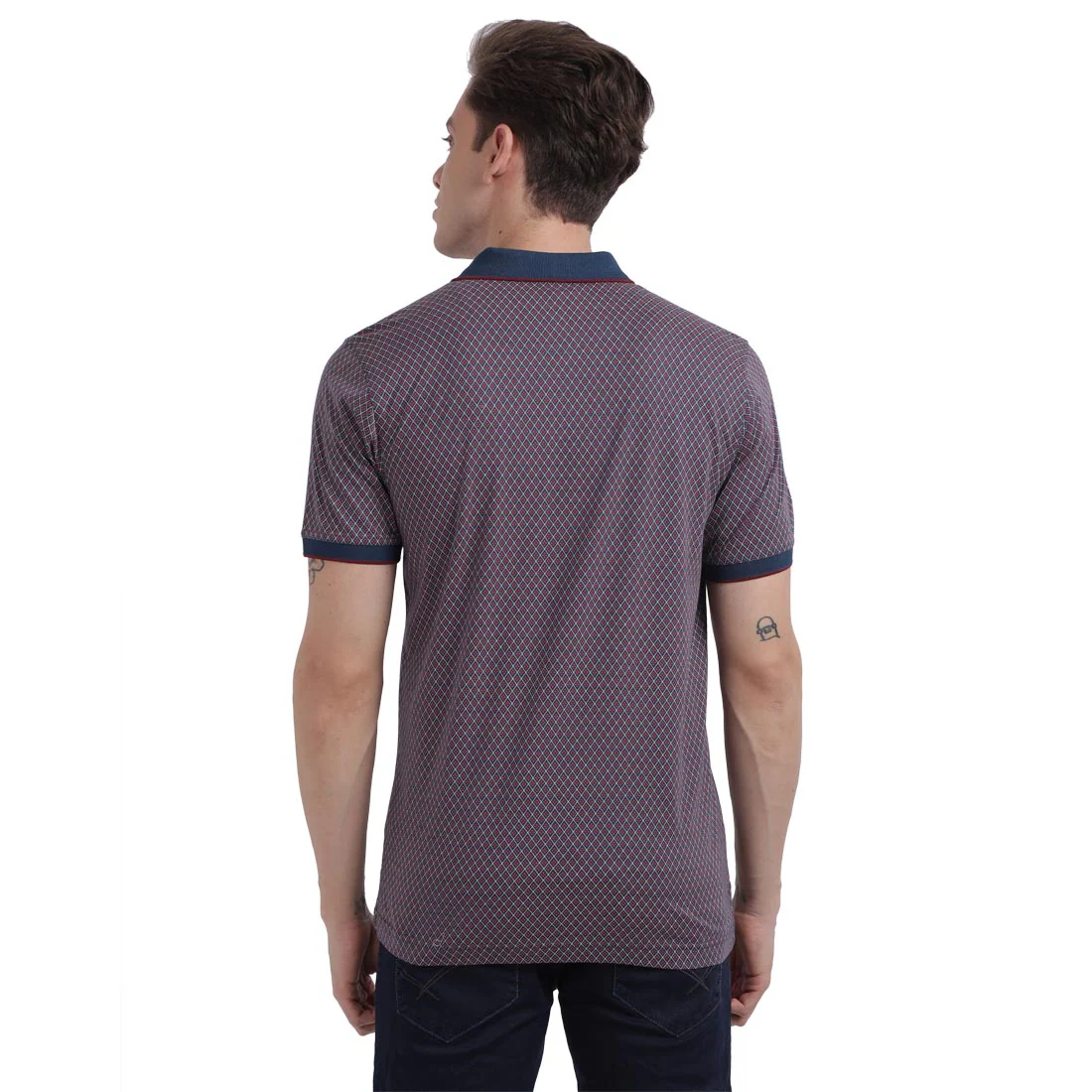 Men Navy Tailored Fit Print Cotton Half Sleeve T-Shirt - Image 4