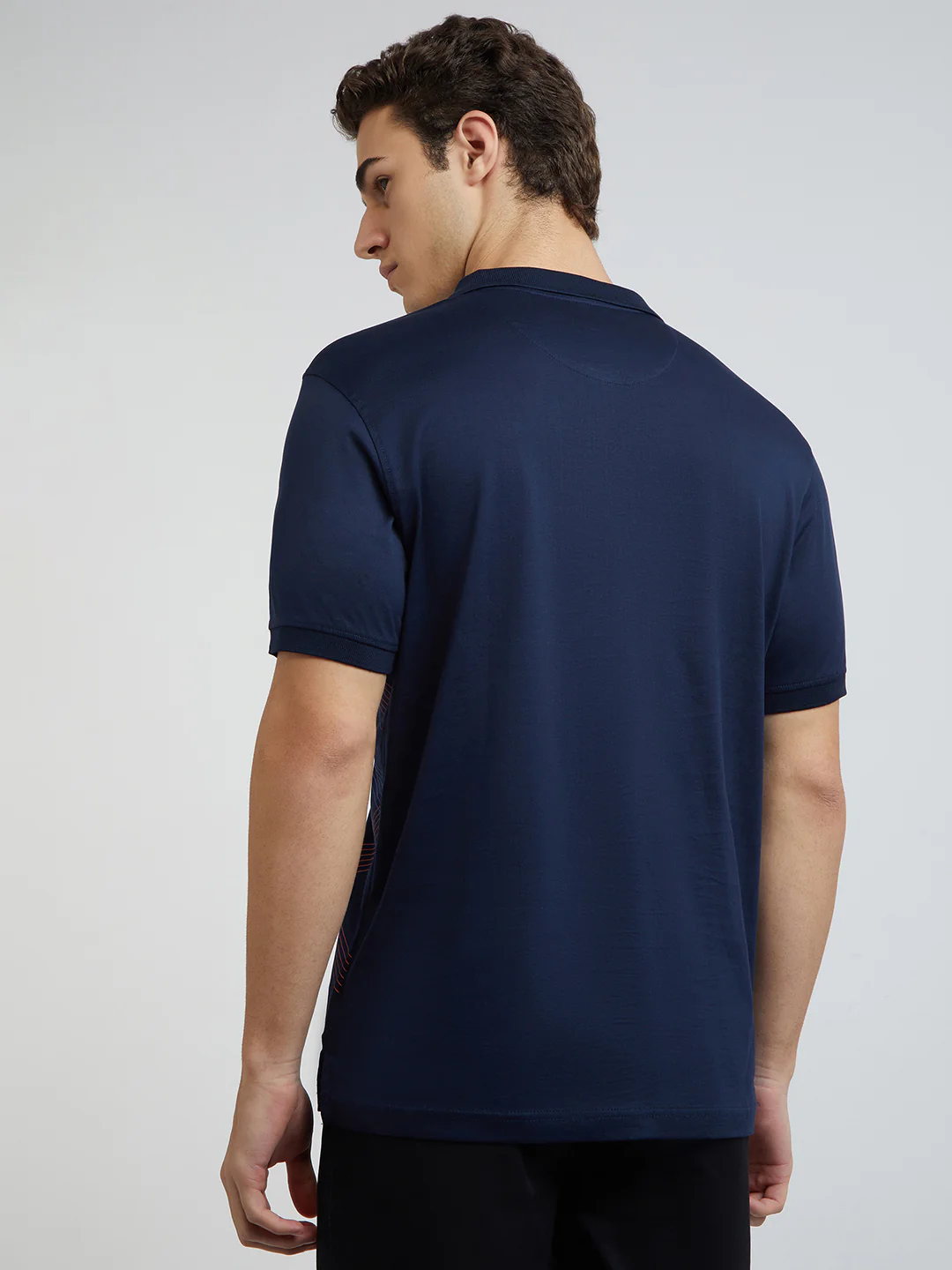 Colorplus Men Navy Tailored Fit Printed Polo Neck Collar T-Shirt - Image 4