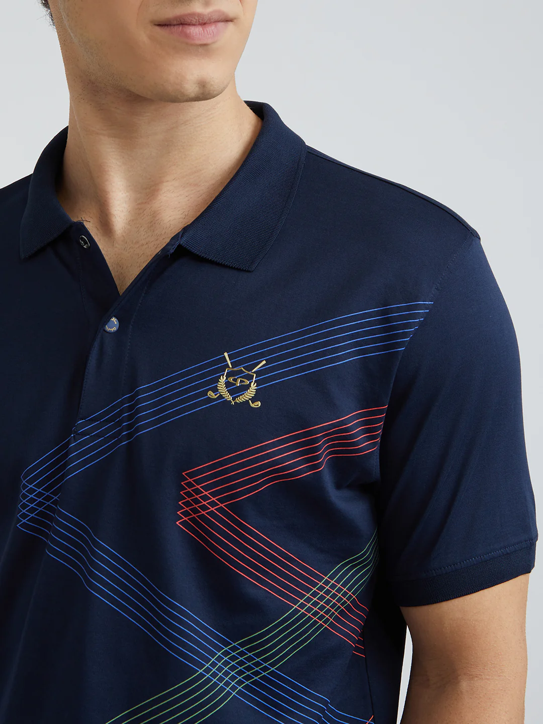 Colorplus Men Navy Tailored Fit Printed Polo Neck Collar T-Shirt - Image 6