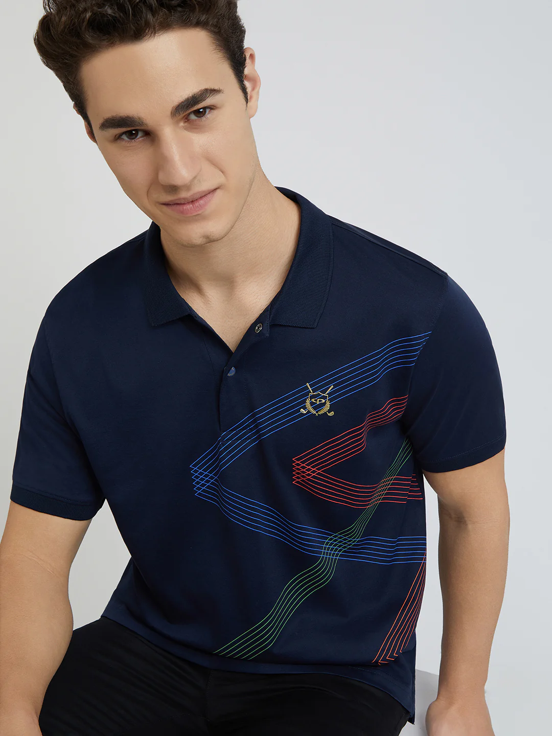 Colorplus Men Navy Tailored Fit Printed Polo Neck Collar T-Shirt - Image 7
