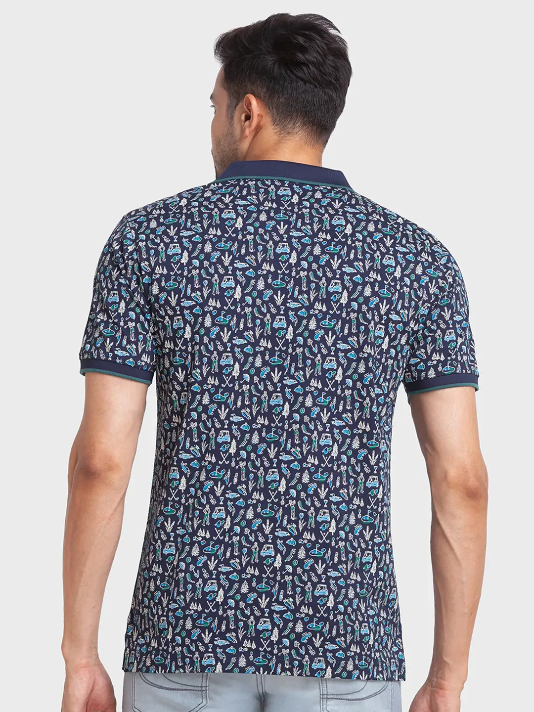 Men Navy Tailored Fit Print Cotton Half Sleeve T-Shirt - Image 4