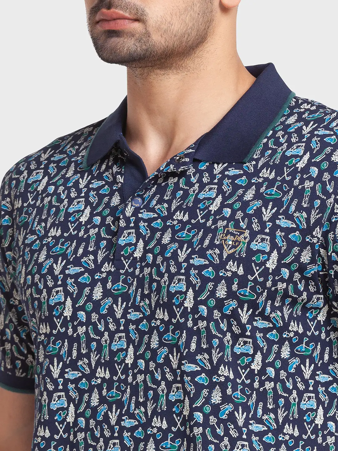 Men Navy Tailored Fit Print Cotton Half Sleeve T-Shirt - Image 6