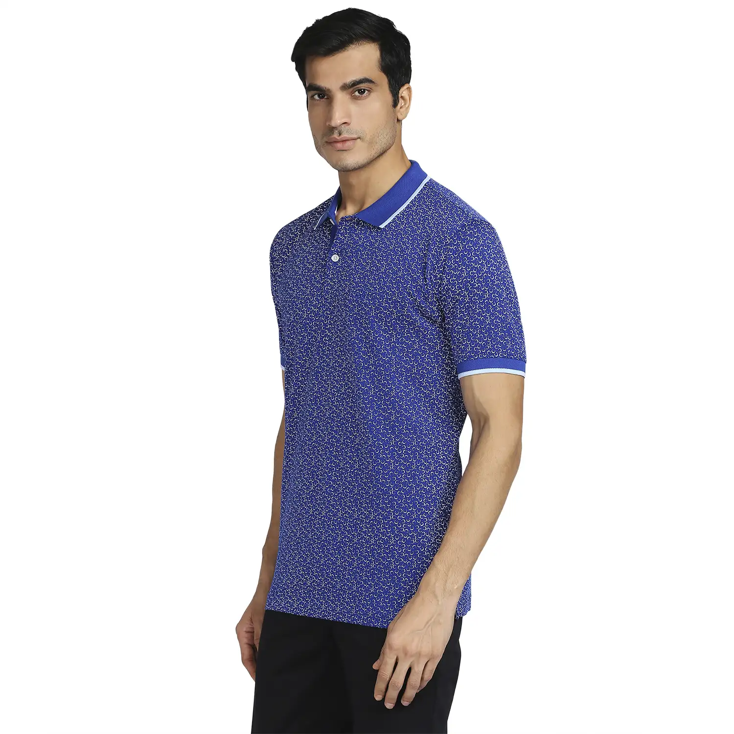 Men Navy Tailored Fit Print Cotton Half Sleeve T-Shirt - Image 3