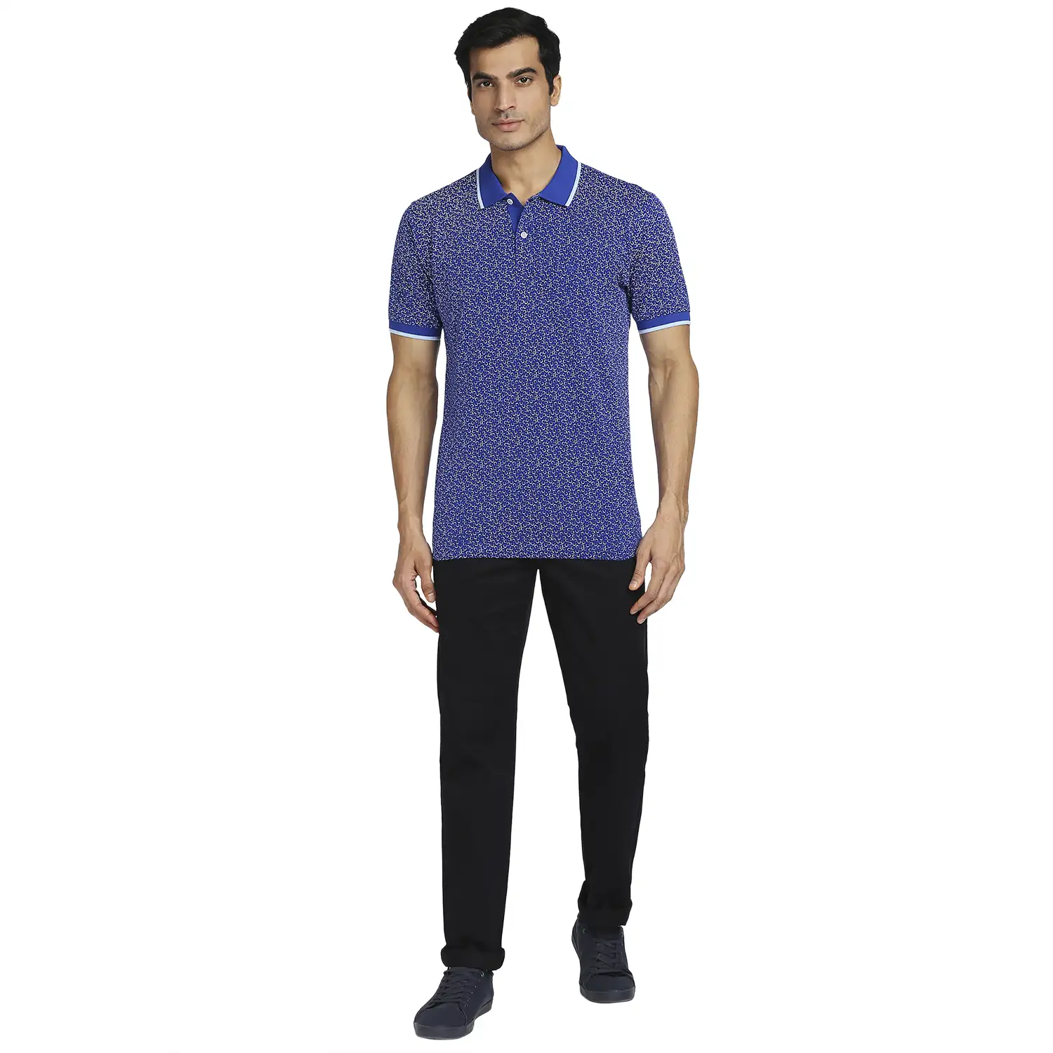 Men Navy Tailored Fit Print Cotton Half Sleeve T-Shirt - Image 5