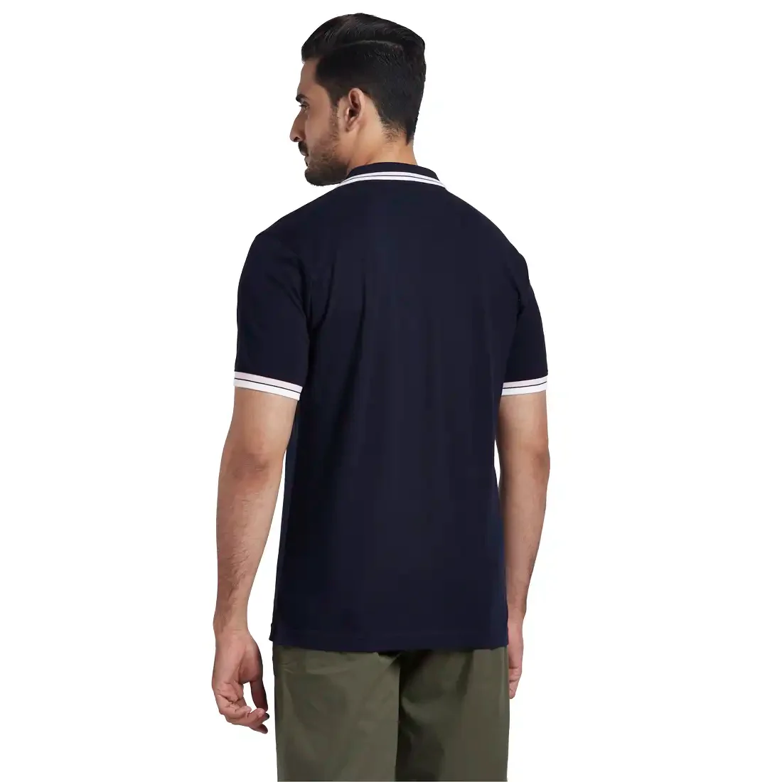 Men Navy Tailored Fit Solid Cotton Blend Half Sleeve T-Shirt - Image 4