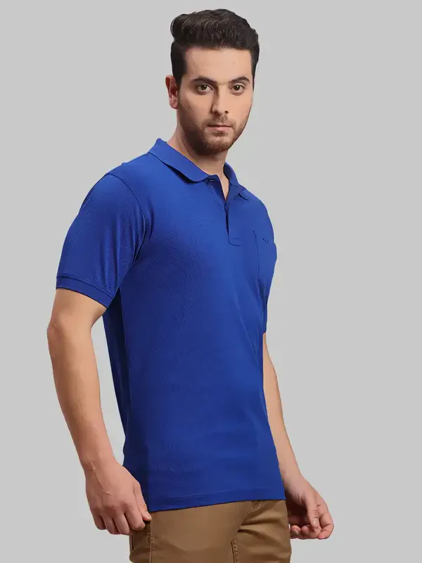 Men Navy Tailored Fit Solid Cotton Half Sleeve T-Shirt - Image 2