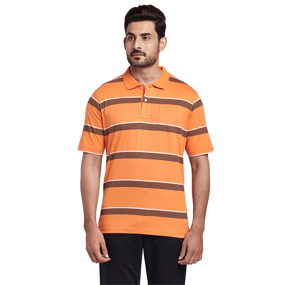 Men Orange Classic Fit Stripe Cotton Half Sleeve T-Shirt