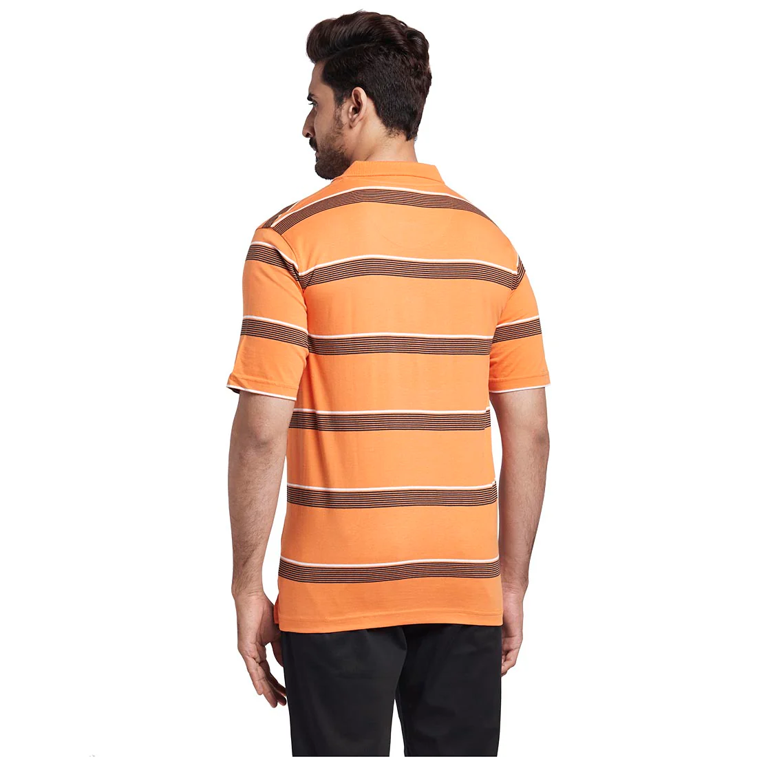 Men Orange Classic Fit Stripe Cotton Half Sleeve T-Shirt - Image 4
