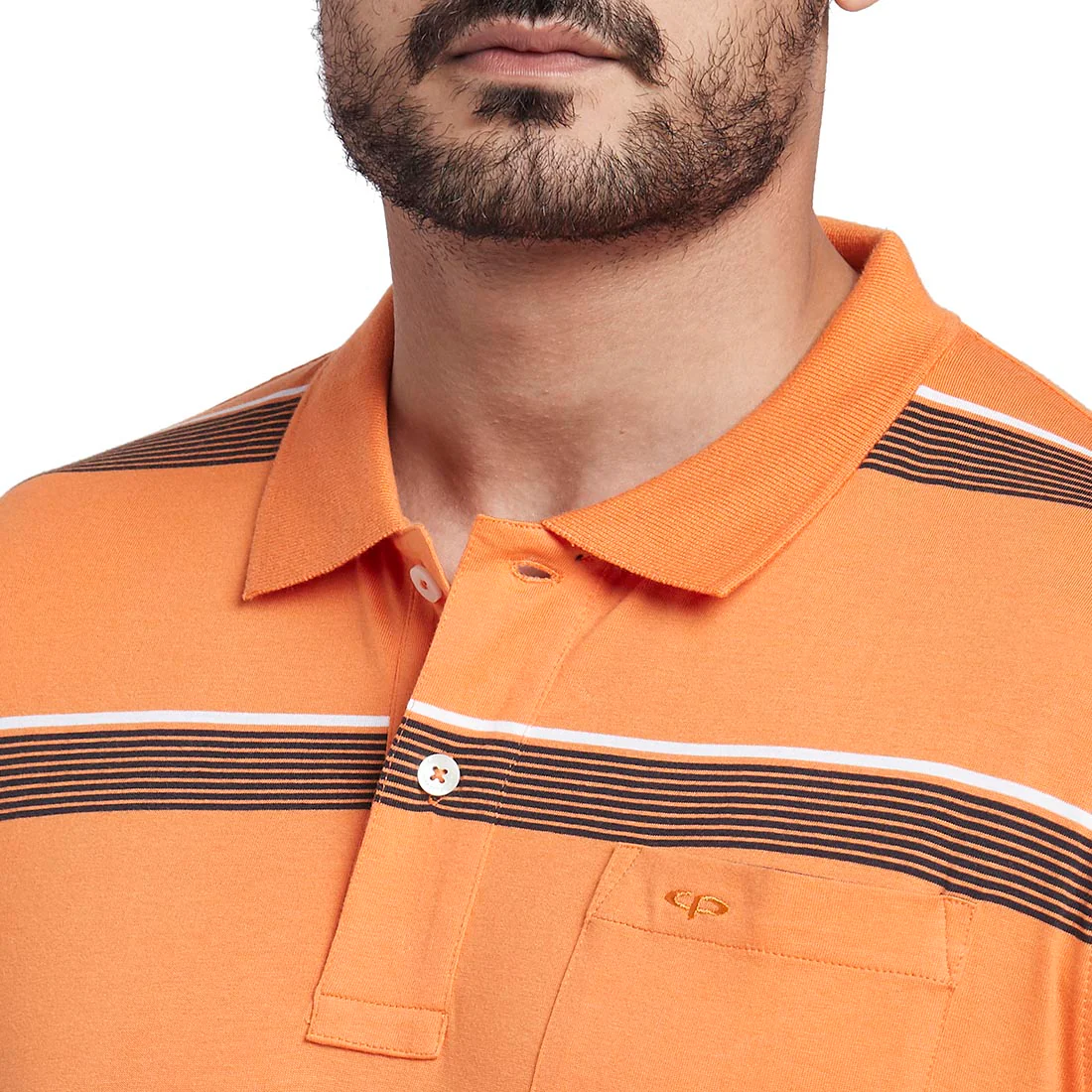 Men Orange Classic Fit Stripe Cotton Half Sleeve T-Shirt - Image 6