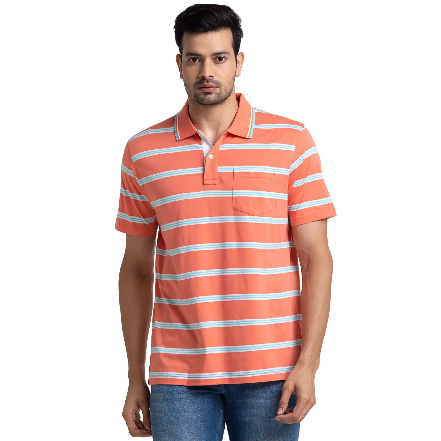 Men Orange Classic Fit Stripe Cotton Half Sleeve T-Shirt