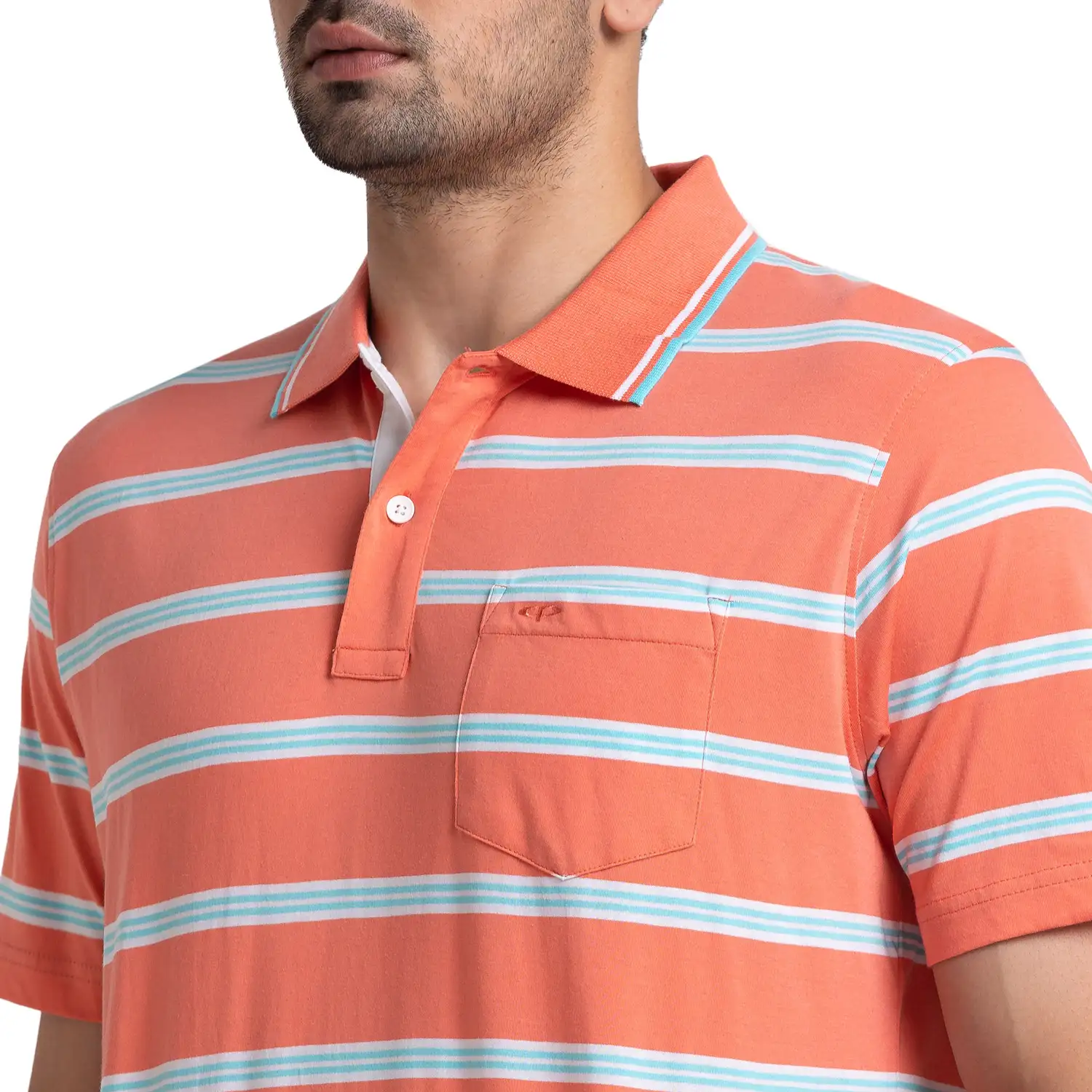 Men Orange Classic Fit Stripe Cotton Half Sleeve T-Shirt - Image 6