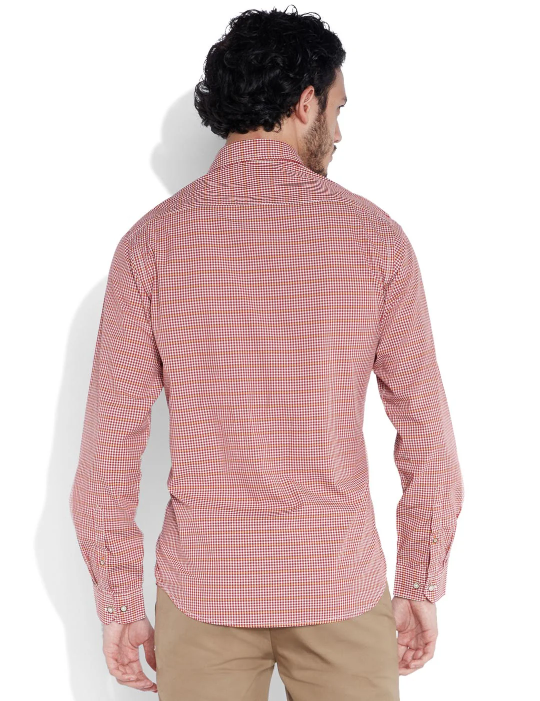 Men Orange Contemporary Fit Checks Cotton Full Sleeve Shirts - Image 5