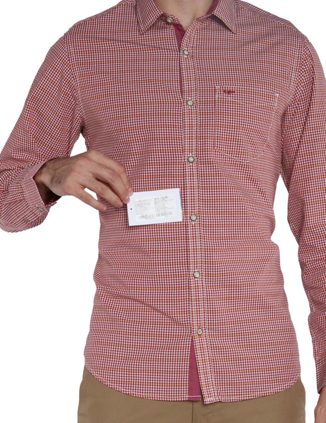 Men Orange Contemporary Fit Checks Cotton Full Sleeve Shirts - Image 6