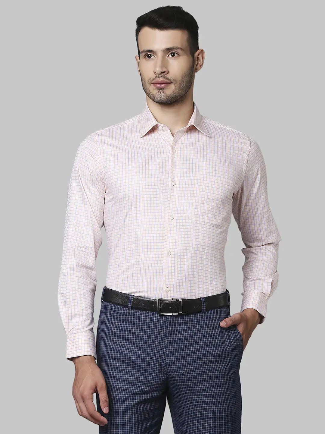 Men Orange Contemporary Fit Checks Cotton Shirts