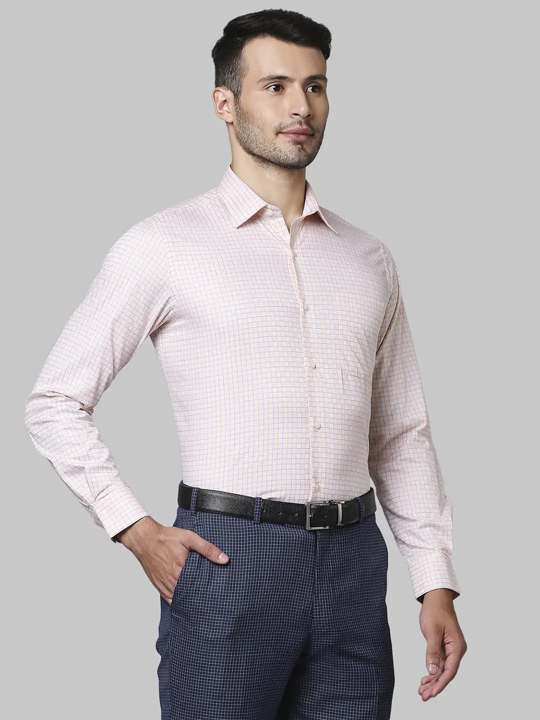 Men Orange Contemporary Fit Checks Cotton Shirts - Image 2