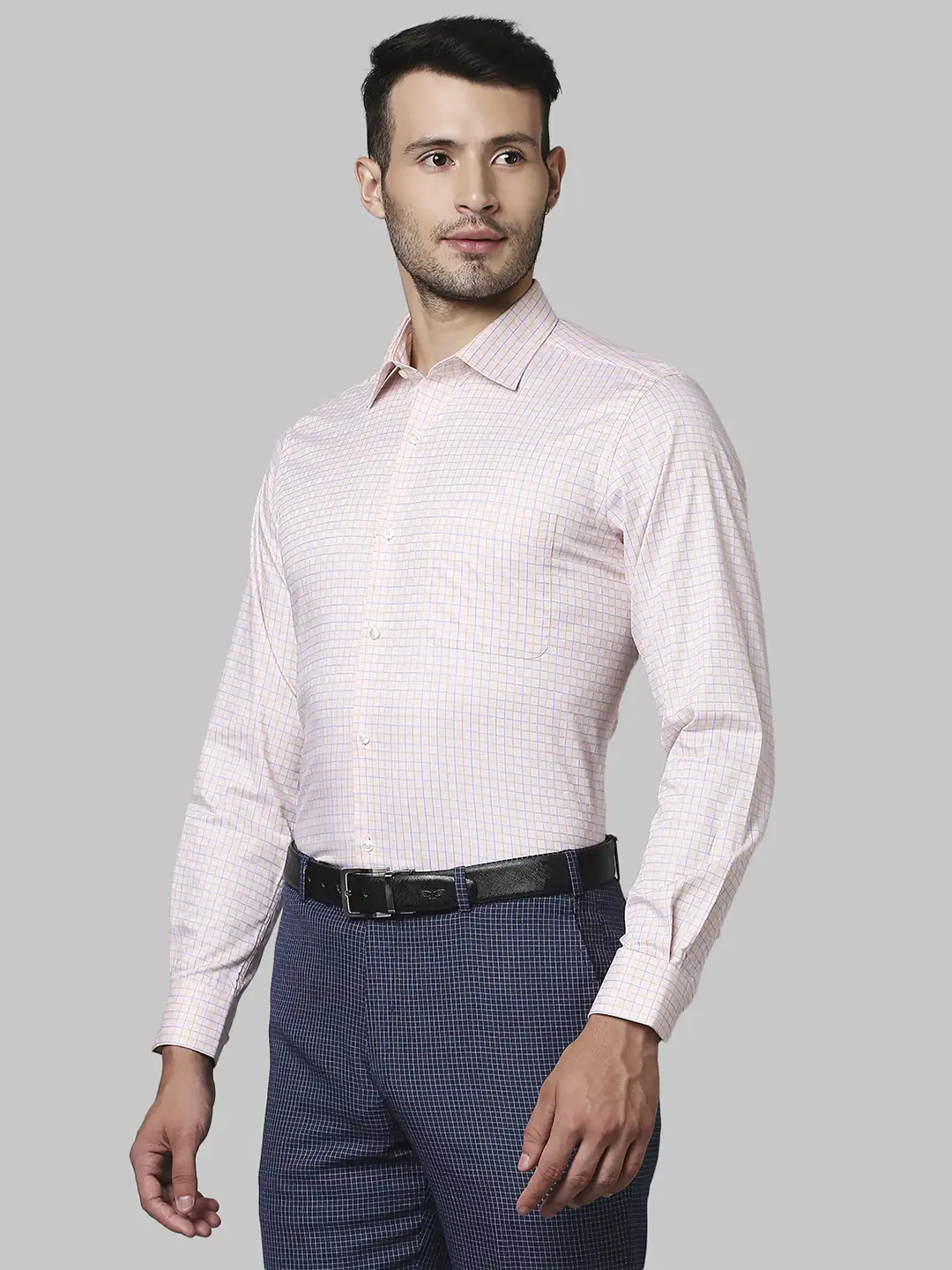 Men Orange Contemporary Fit Checks Cotton Shirts - Image 3
