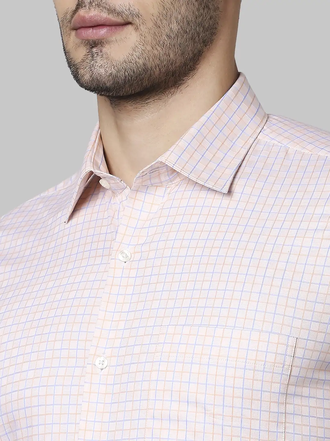 Men Orange Contemporary Fit Checks Cotton Shirts - Image 6