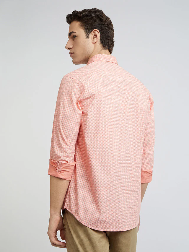 Men Orange Contemporary Fit Print Cotton Full Sleeve Shirts - Image 4