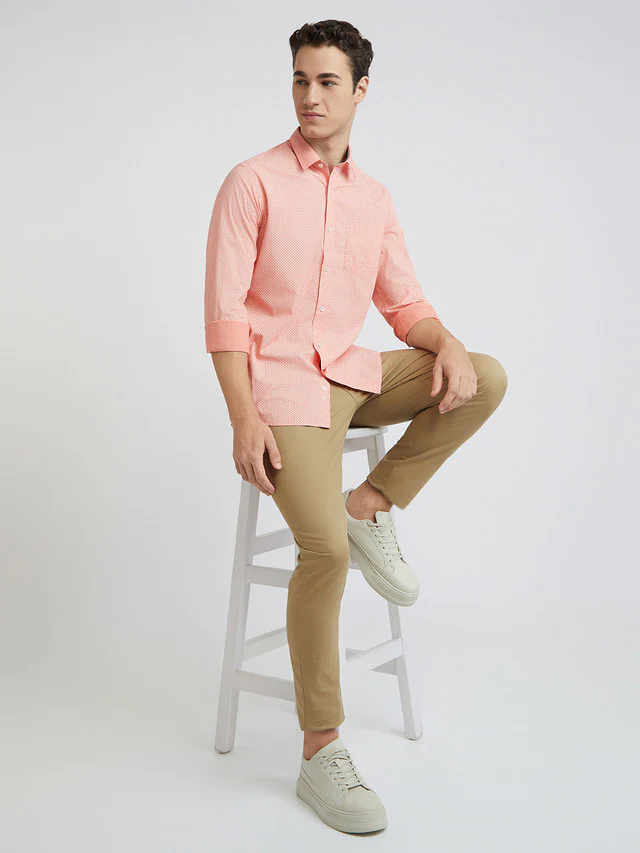 Men Orange Contemporary Fit Print Cotton Full Sleeve Shirts - Image 5