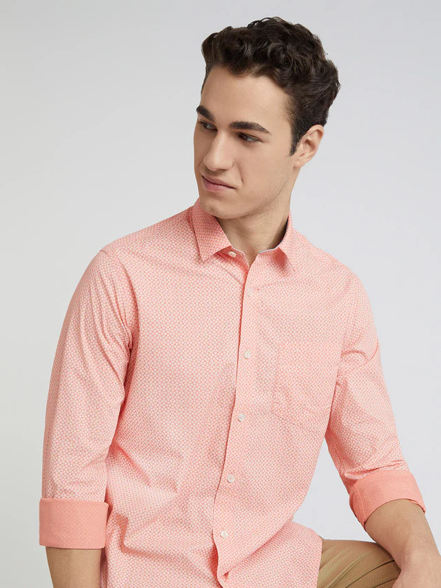 Men Orange Contemporary Fit Print Cotton Full Sleeve Shirts - Image 6