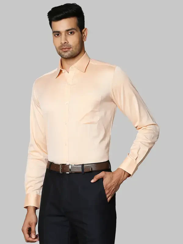 Men Orange Contemporary Fit Structure Cotton Full Sleeve Shirts - Image 3