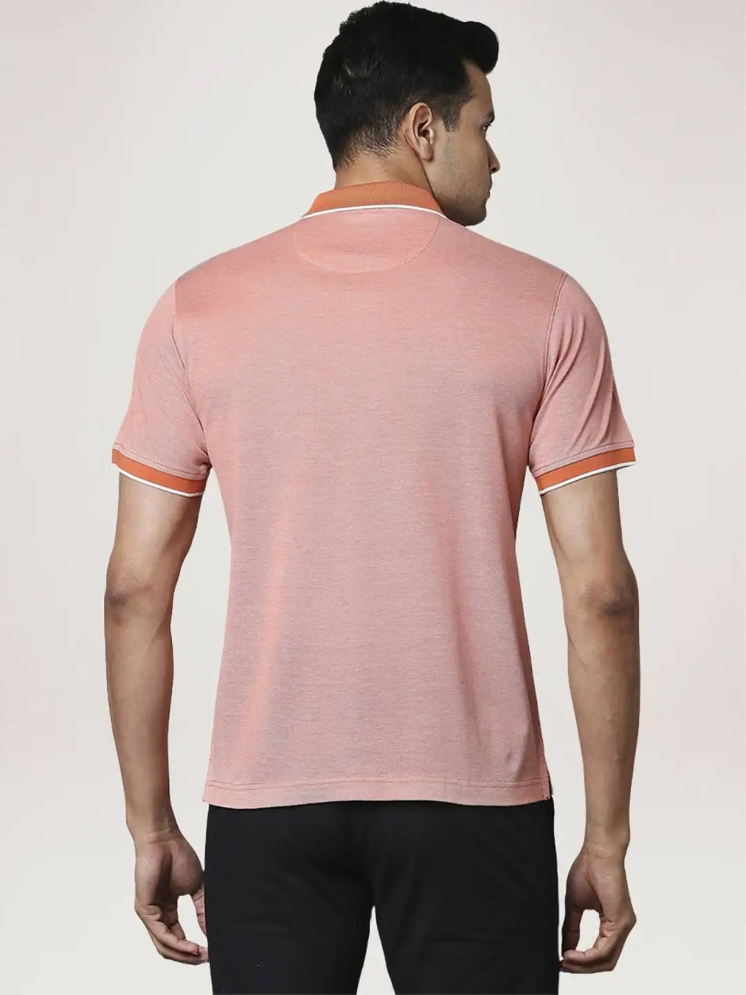 Men Orange Contemporary Fit Yarn Dyed Cotton Polo T-Shirt - Image 4