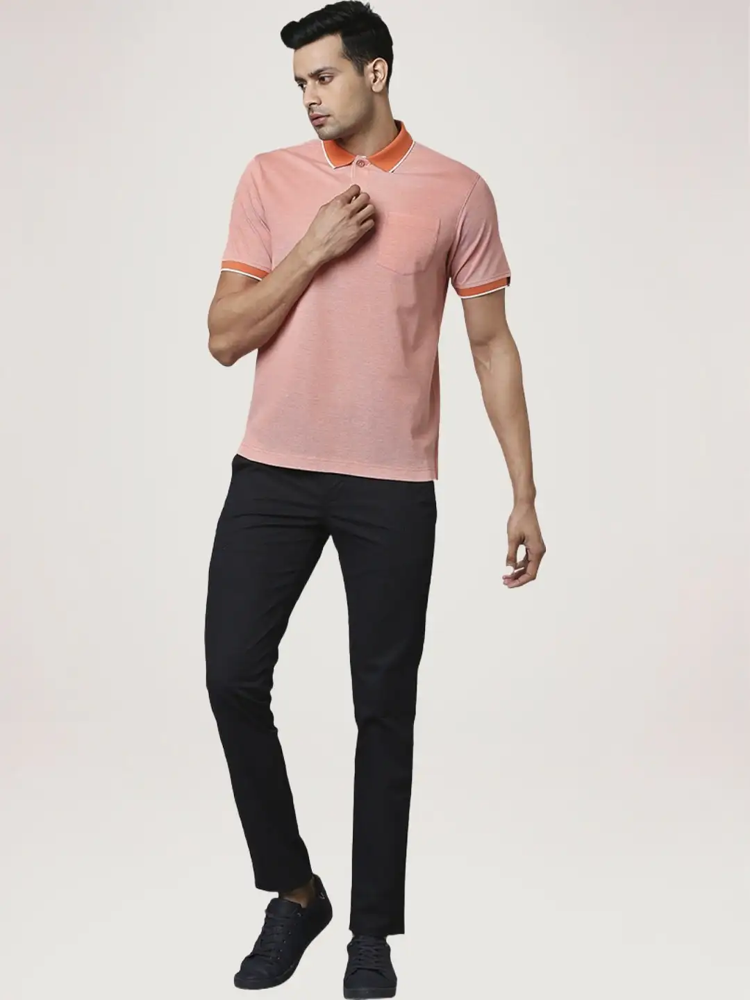 Men Orange Contemporary Fit Yarn Dyed Cotton Polo T-Shirt - Image 5