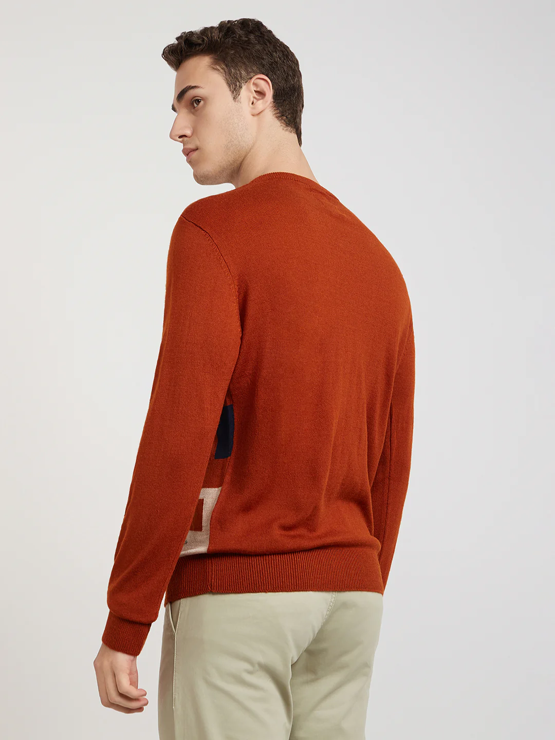 Men Orange Intarsia Acrylic Full Sleeve Sweaters - Image 4