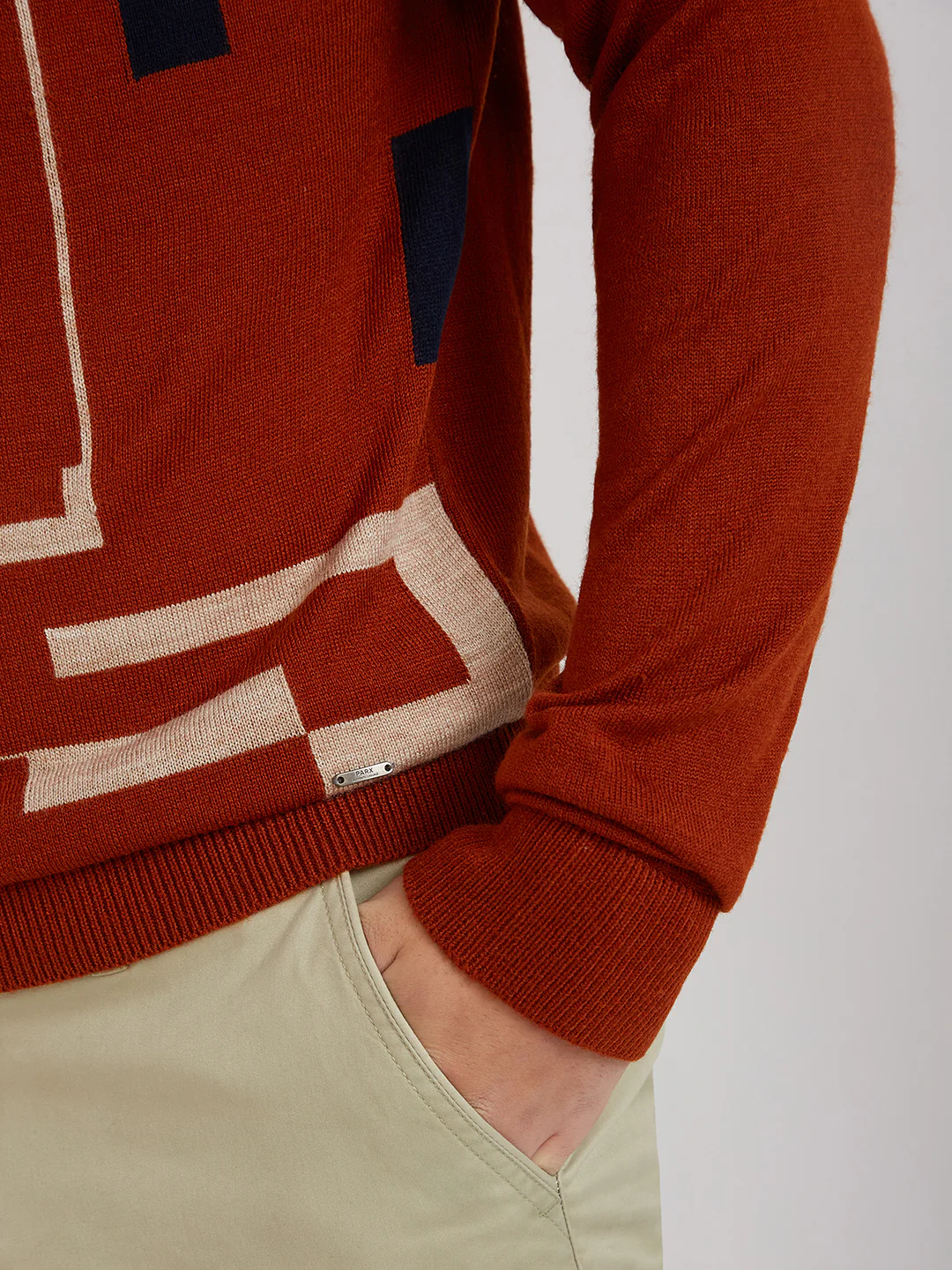 Men Orange Intarsia Acrylic Full Sleeve Sweaters - Image 7