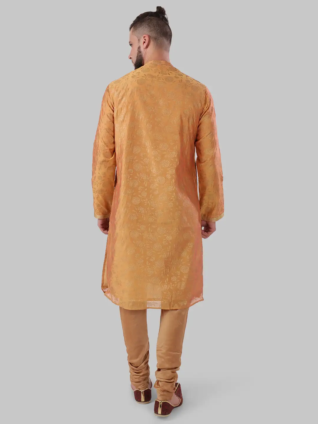 Men Orange Polyester Blend Kurta - Image 4