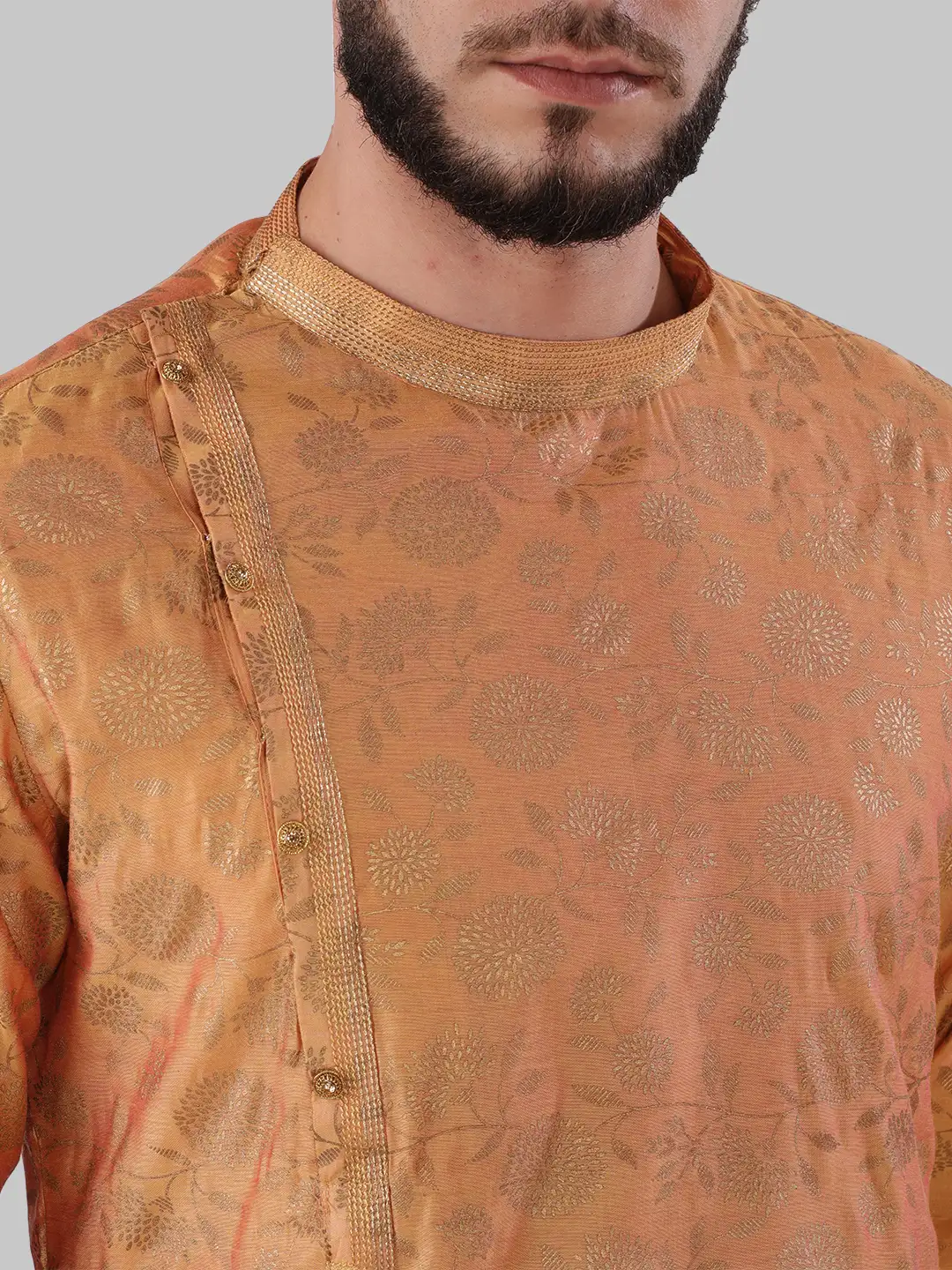 Men Orange Polyester Blend Kurta - Image 6