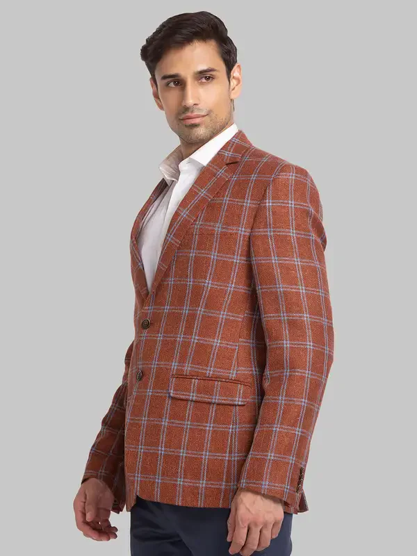 Men Orange Regular Fit Checks Polyester Blend Jackets - Image 3